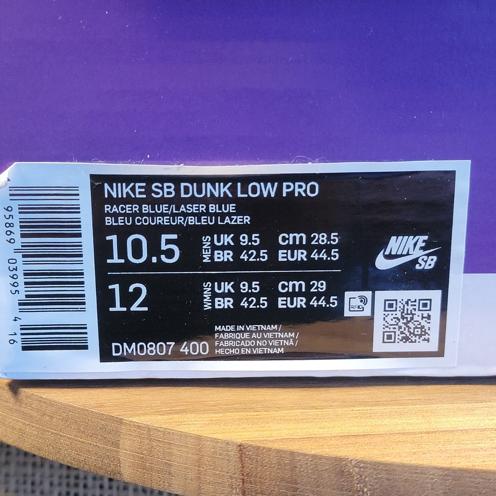 Nike SB Dunk Low Pro Sneakers Racer Laser Blue Skate Shoes Men's 10.5 with Box - Picture 11 of 13